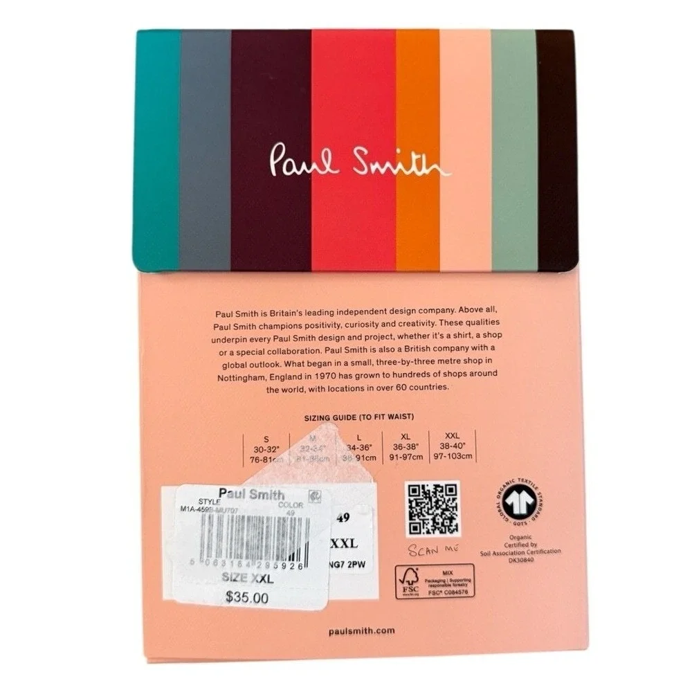 Paul Smith Mens XXL Boxer Briefs Organic Cotton Trunk Navy Blue Polka Dots New